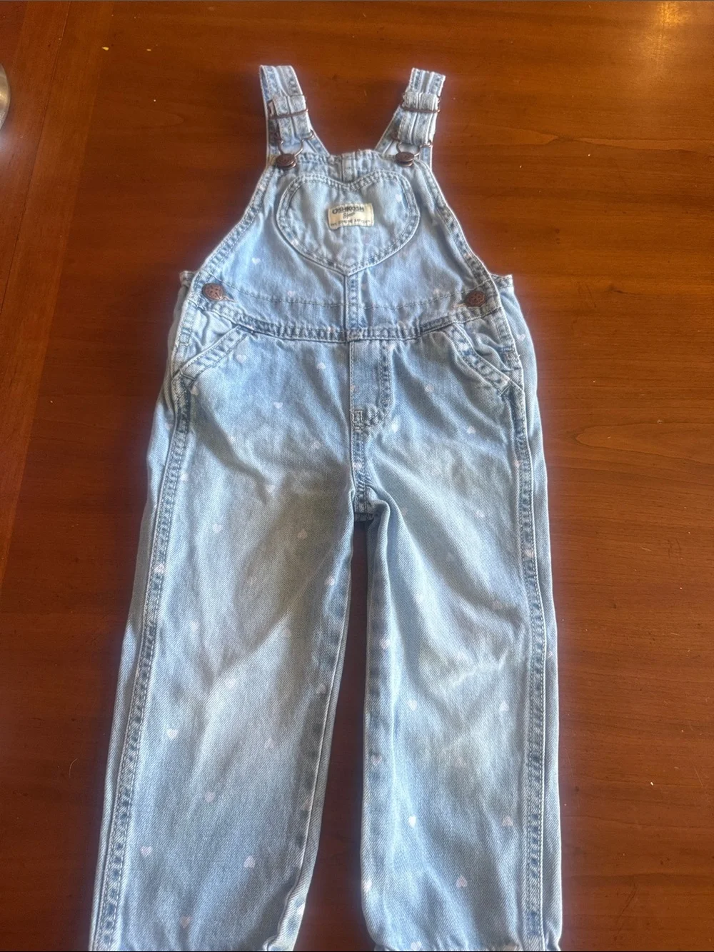 OshKosh B'gosh Light Blue Heart Print Denim Overalls 3T